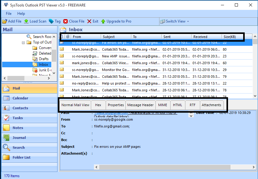 Outlook PST File Reader software